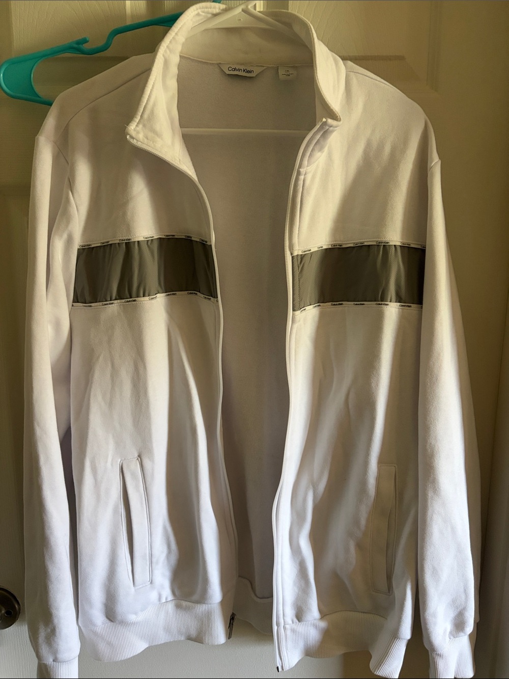 Calvin Klein White Track Jacket with Gray Chest Panels